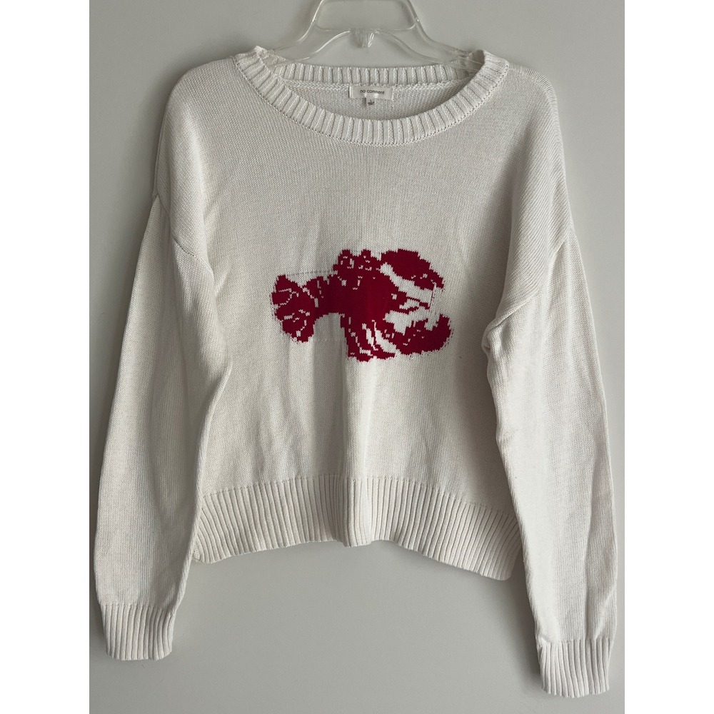 No Comment Womens White Lobster Graphic Knit Sweater Crewneck Large Nautical